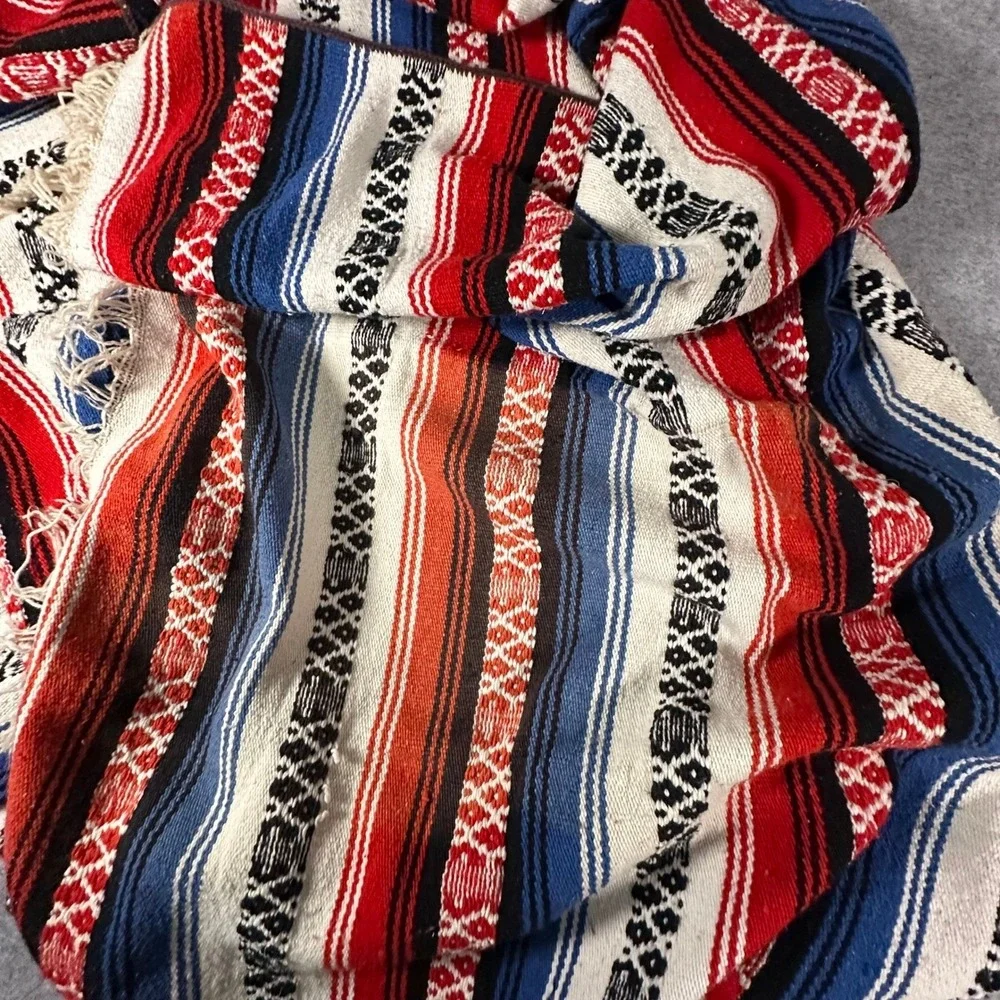 Mexican Serape Blanket 83x51 Multicolor Falsa Stripe Fringe Picnic Travel